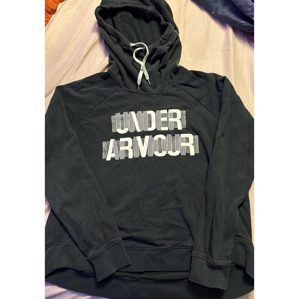 Under‎ Armour Women's Black Loose Fit Funnel Neck Logo Hoodie, Medium
